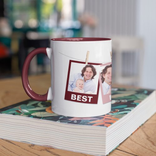 Fathers Day Best Dad Ever 3 Photo Collage Maroon Mug