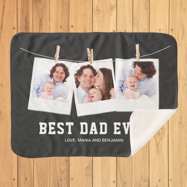 Father's Day | Best Dad Ever 3 Photo Collage Sherpa Blanket (Creator Uploaded)