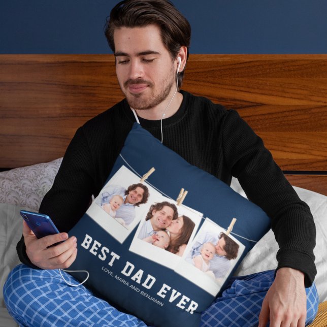 Father's Day | Best Dad Ever 3 Photo Collage Throw Pillow (Creator Uploaded)