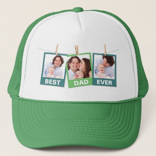 Fathers Day  Best Dad Ever 3 Photo Collage Trucker Hat