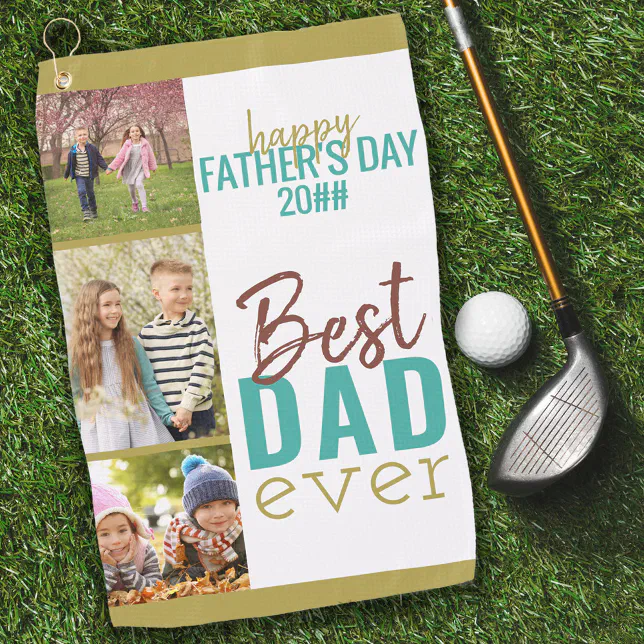 Father's Day Best Dad Ever 3 Photo Strip Golf Towel Zazzle
