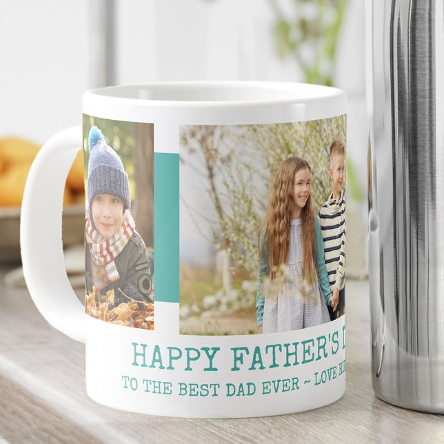 Fathers Day Best Dad Ever 3 Photo Teal Giant Coffee Mug (Creator Uploaded)