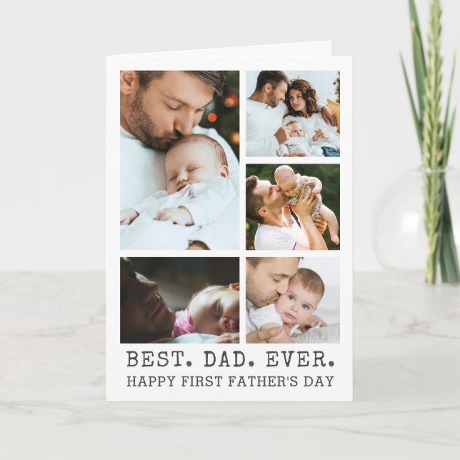 Fathers Day BEST DAD EVER 5 Photo Collage Card (Front)