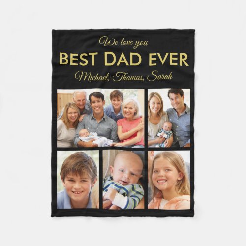 Fathers Day Best Dad Ever Black Photo Collage Fleece Blanket