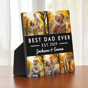 Father's Day Best Dad Ever Black Photo Collage Plaque