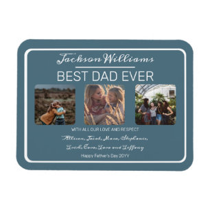 Fathers Day Best Dad Ever Blue Three Photo Magnet