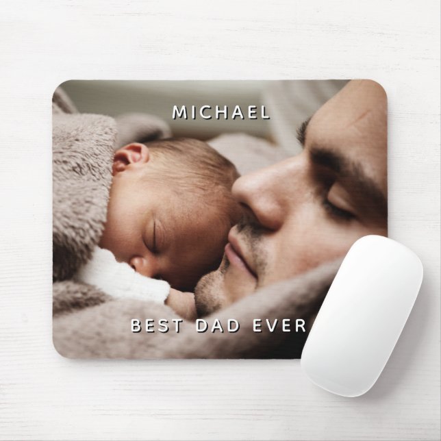 Father's Day Best Dad Ever Custom Name & Photo Mouse Pad (With Mouse)