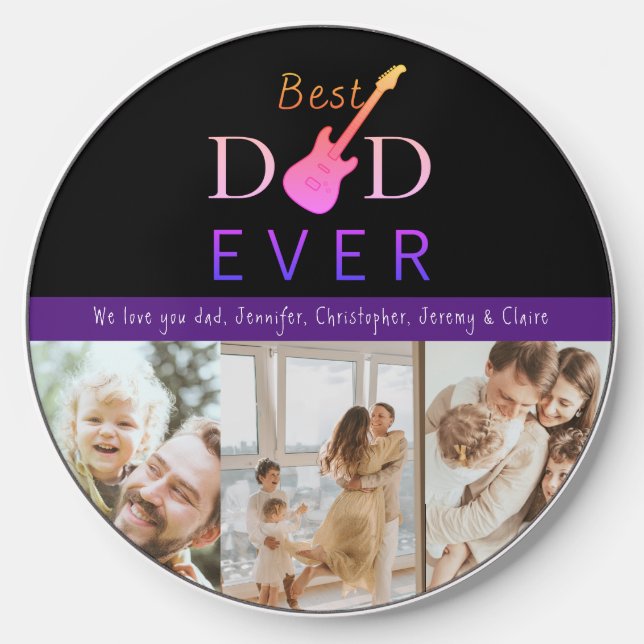 Father's Day Best Dad Ever Custom Photo Collage Wireless Charger (Front)