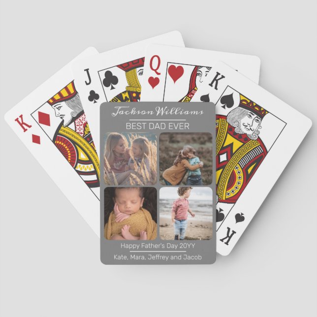 Fathers Day Best Dad Ever Gray Four Photo  Poker Cards (Back)