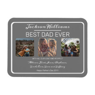 Fathers Day Best Dad Ever Gray Three Photo Magnet