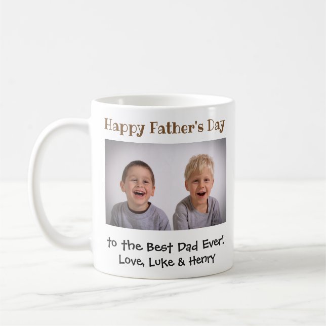 Father's Day Best Dad Ever Kids Photo Coffee Mug (Left)