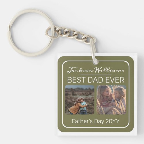 Fathers Day Best Dad Ever Olive Two Photo Keychain