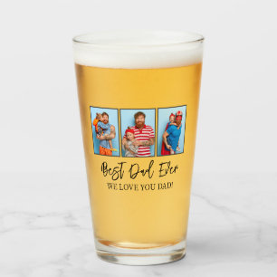 Father's day Best Dad ever Photo Collage Beer Glass