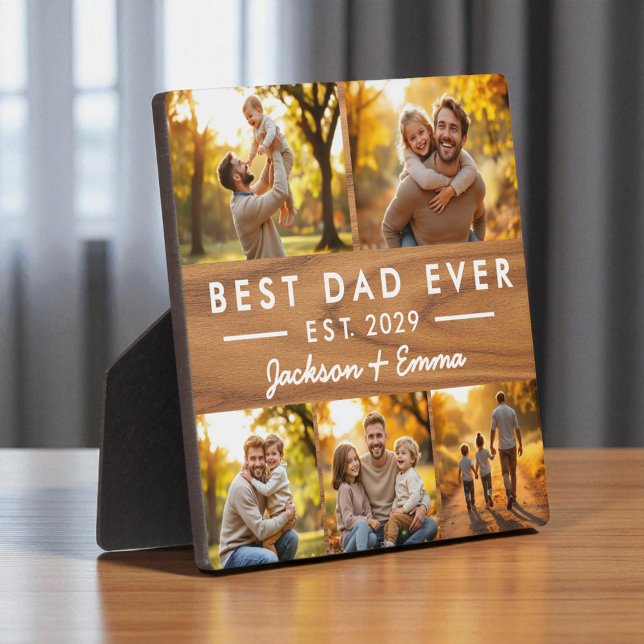 Father's Day Best Dad Ever Photo Collage Wood  Plaque (Creator Uploaded)