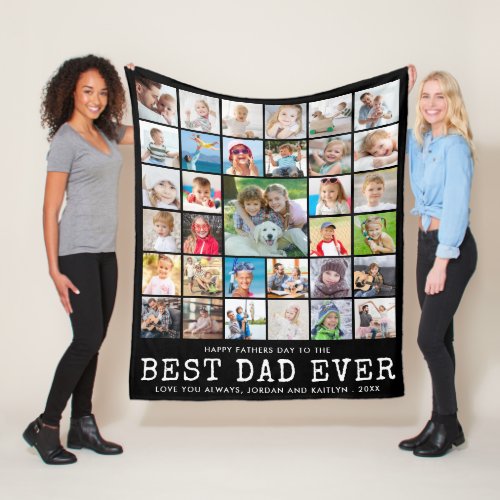 Fathers Day BEST DAD EVER Photo Collage Your Text Fleece Blanket