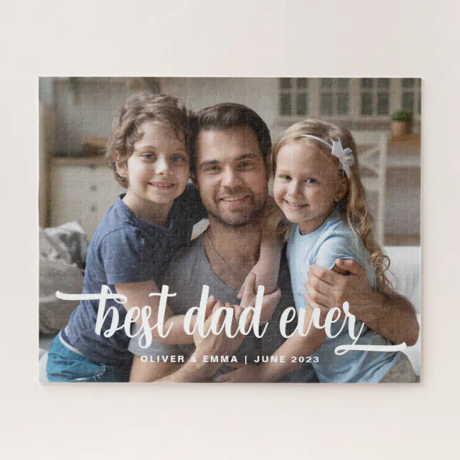 Father's Day Best Dad Ever Script Photo Jigsaw Puzzle | Zazzle