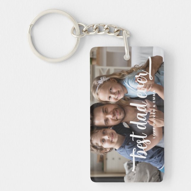 Father's Day Best Dad Ever Script Photo Keychain (Front)