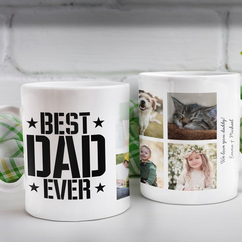 Fathers Day Best Dad Ever Six Photo  Text Black Coffee Mug