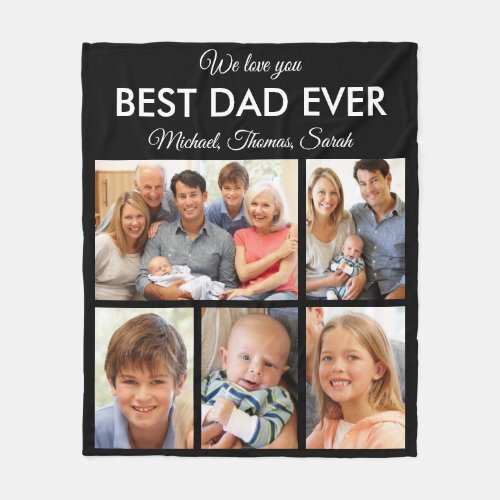 Fathers Day Best Dad Ever Trendy Photo Collage Fleece Blanket