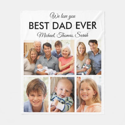 Fathers Day Best Dad Ever Trendy Photo Collage Fleece Blanket