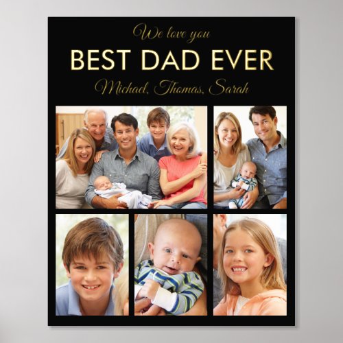 Fathers Day Best Dad Ever Trendy Photo Collage Foil Prints