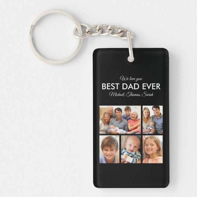 Fathers Day Best Dad Ever Trendy Photo Collage Keychain (Front)