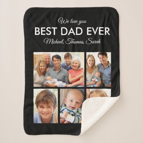 Fathers Day Best Dad Ever Trendy Photo Collage Sherpa Blanket