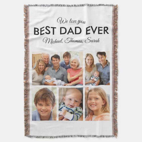 Fathers Day Best Dad Ever Trendy Photo Collage Throw Blanket