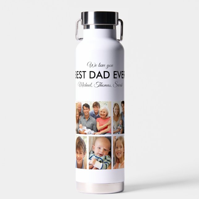 Fathers Day Best Dad Ever Trendy Photo Collage Water Bottle (Front)