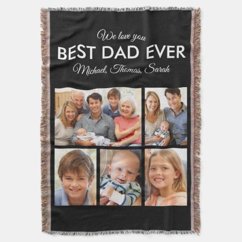 Fathers Day Best Dad Ever Trendy Picture Collage Throw Blanket