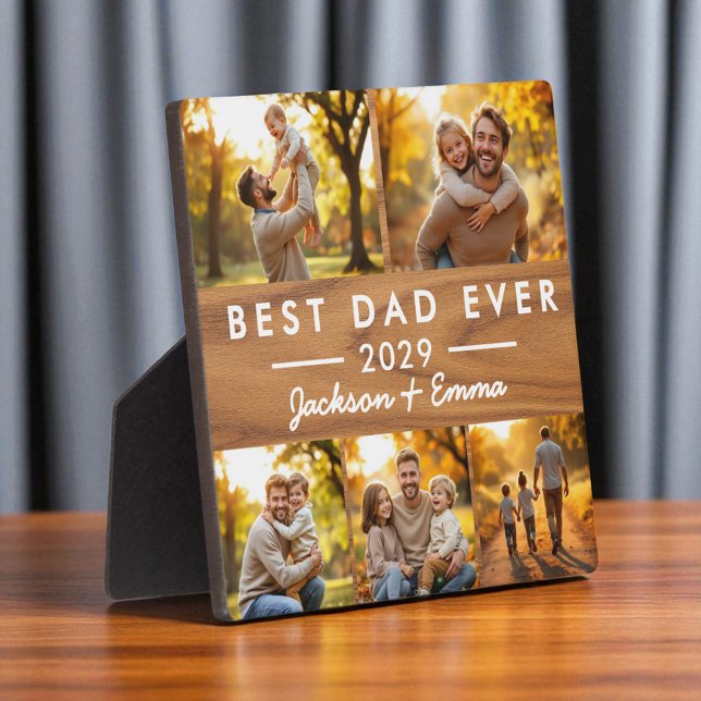 Father's Day Best Dad Ever Wood 5 Photo Collage  Plaque (Creator Uploaded)