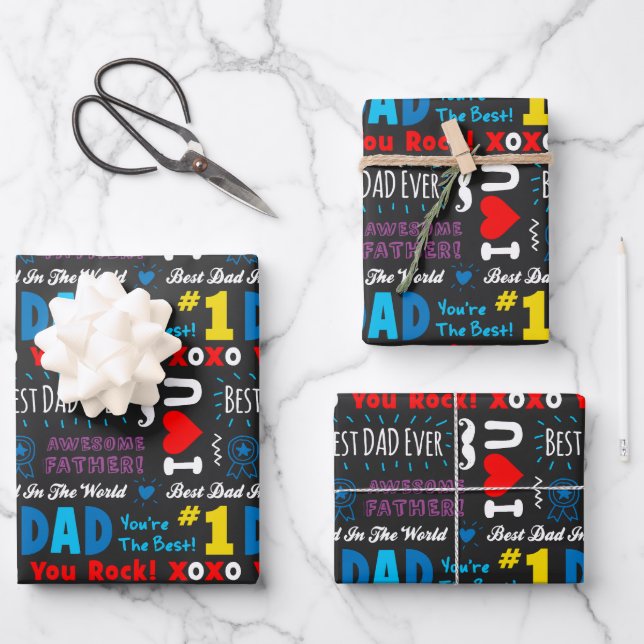 Father's Day Best Dad Sayings Wrapping Paper Sheets (Front)