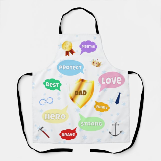 Fathers Day Best Dad Word Clouds King Crown Love Apron (Front)