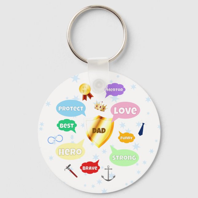 Fathers Day Best Dad Word Clouds King Crown Love Keychain (Front)