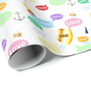 Fathers Day Best Dad Word Clouds King Crown Love Wrapping Paper