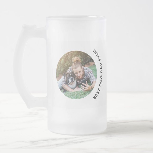 Father's Day Best Dog Dad Custom Photo Frosted Glass Beer Mug (Left)