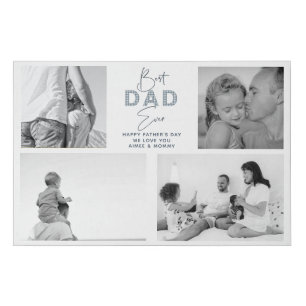 Father's Day Best Father Ever 4 Photo Dusty Blue Faux Canvas Print