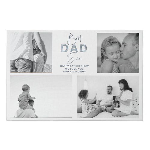 Fathers Day Best Father Ever 4 Photo Dusty Blue Faux Canvas Print