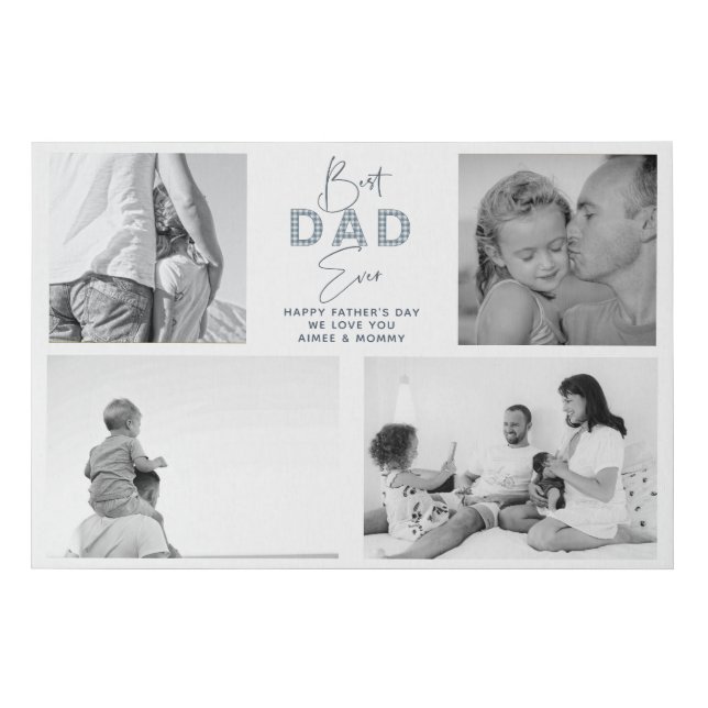 Father's Day Best Father Ever 4 Photo Dusty Blue Faux Canvas Print (Front)