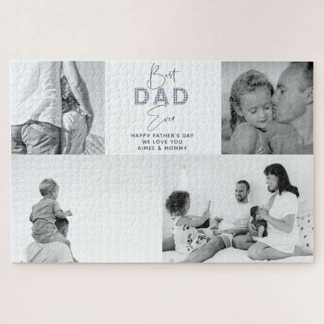Father's Day Best Father Ever 4 Photo Dusty Blue Jigsaw Puzzle (Horizontal)