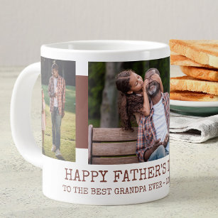 Fathers Day Best Grandpa Ever 3 Photo Rust Brown Giant Coffee Mug