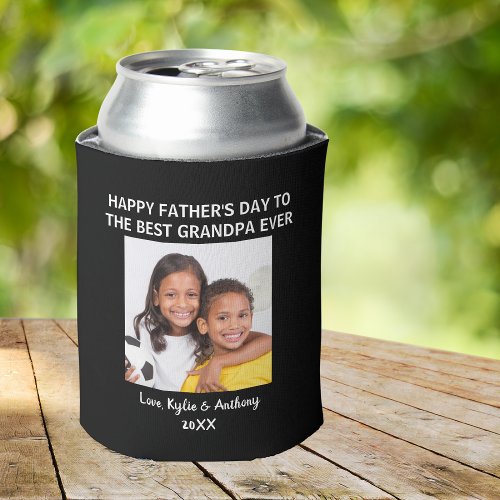 Fathers Day Best Grandpa Ever Custom Photo Black Can Cooler