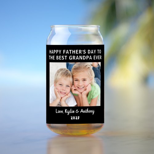 Fathers Day Best Grandpa Ever Custom Photo Black Can Glass