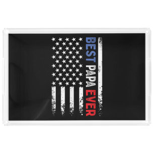 Father's Day Best Papa Ever with US American Flag Acrylic Tray