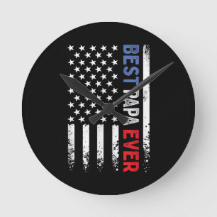 Father's Day Best Papa Ever with US American Flag Round Clock