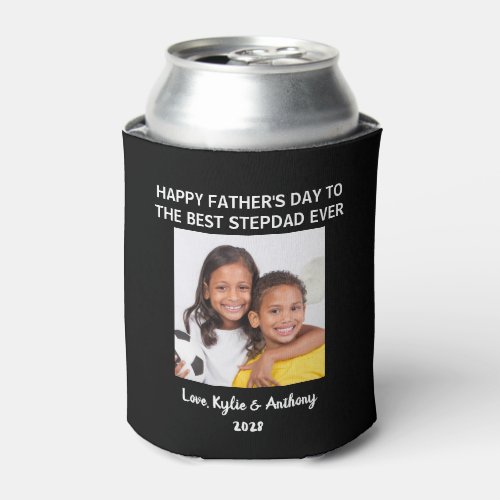 Fathers Day Best Stepdad Ever Photo Black Can Cooler