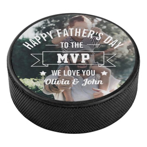 Fathers Day Birthday Photo MVP Dad Hockey Puck