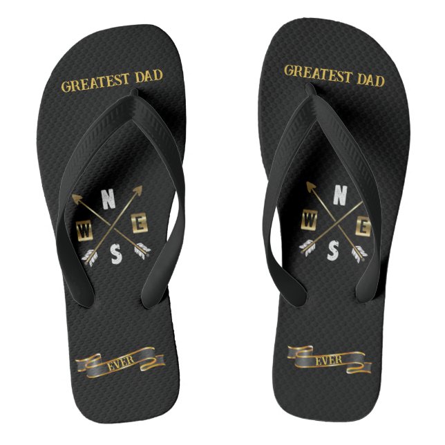 Father's Day Black And Gold Flip Flops (Footbed)