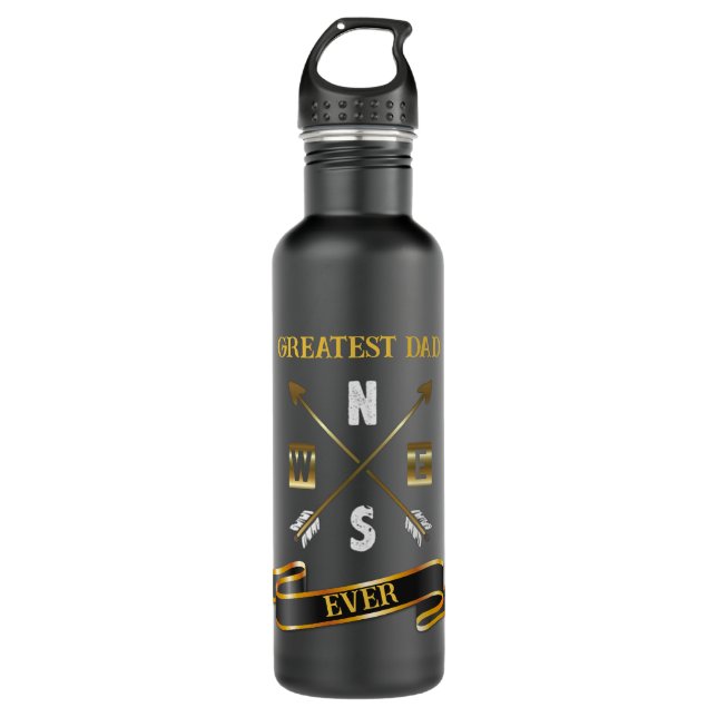 Fathers Day Black And Gold Metal Water Bottle (Front)