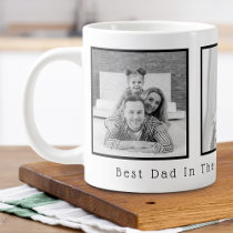 Father's Day Black and White 3 Photos Giant Coffee Mug